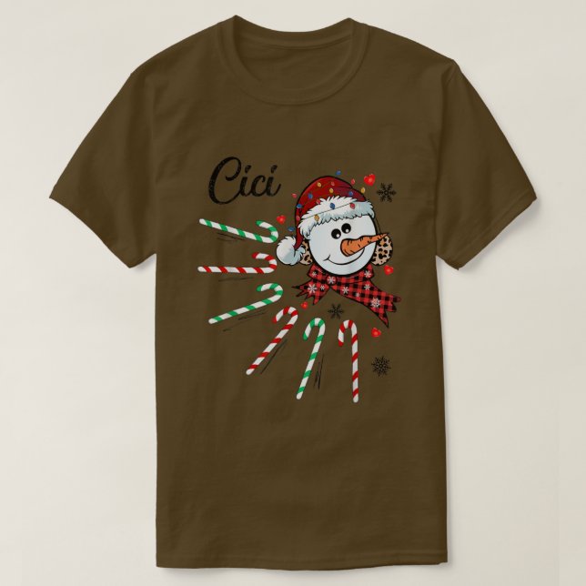 T-shirt Cici Snowman Sucre de canne Noël Noël Noël Noël No (Design devant)