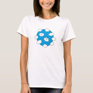 T-shirt Ciel Bleu Drôle Cartoon Nuages Femme Longue Manche
