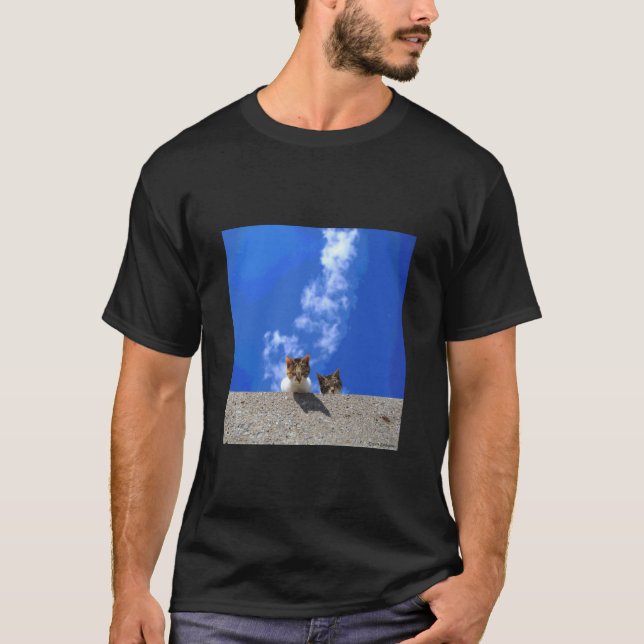 T-shirt ciel bleu et chat_001 (Devant)