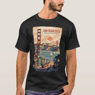 T-shirt Ciel de San Francisco Californie Voyage Art Rétro