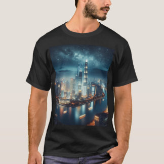 T-shirt Ciel de ville la nuit, avec un grand illuminé