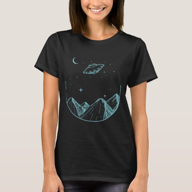 T-shirt Ciel nocturne de montagnes UFO (Devant)