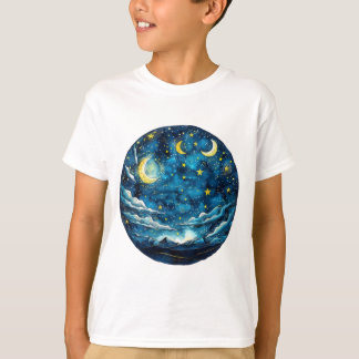 T-shirt Ciel nocturne étoilé avec Lunes – Enfants Célestes
