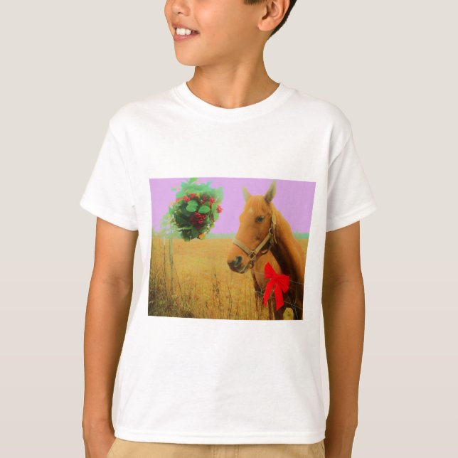 T-shirt Ciel rose rétro Cheval de Noël (Devant)