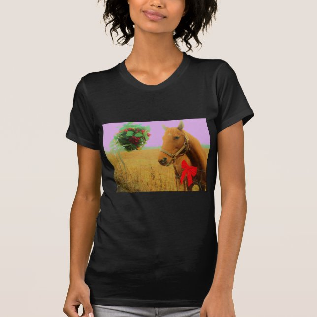 T-shirt Ciel rose rétro Cheval de Noël (Devant)
