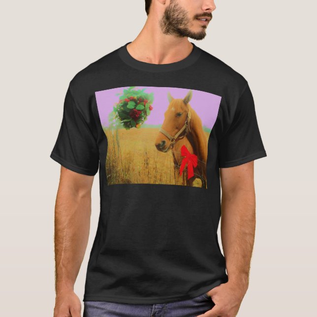 T-shirt Ciel rose rétro Cheval de Noël (Devant)