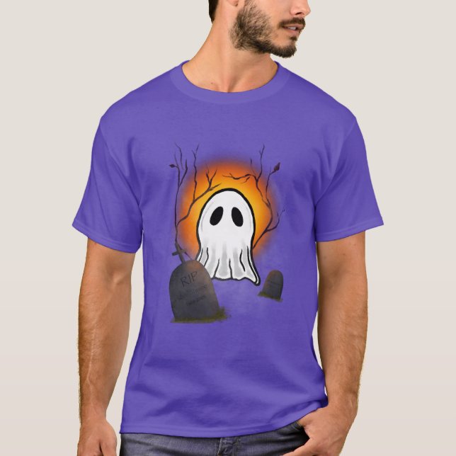T-shirt Ciel violet Orange Lune Fantôme dans un cimetière (Devant)