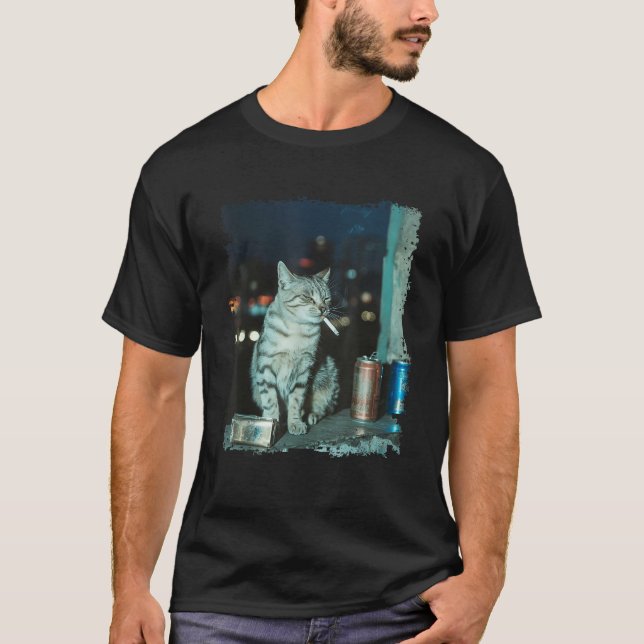 T-shirt Cigarette Kitten Drôle Fumer Chat Mème Bra Stupide (Devant)