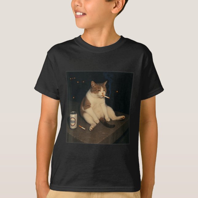 T-shirt Cigarette Kitten Drôle Fumer Mème Chat Stud (Devant)