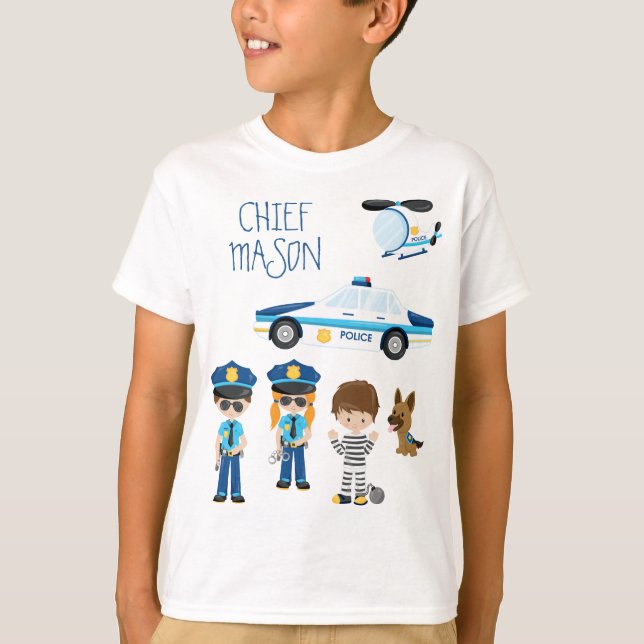 T-shirt Cignon petit homme de police avec prénom (Devant)