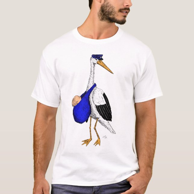 T-shirt Cigogne de la livraison de bébé (Devant)