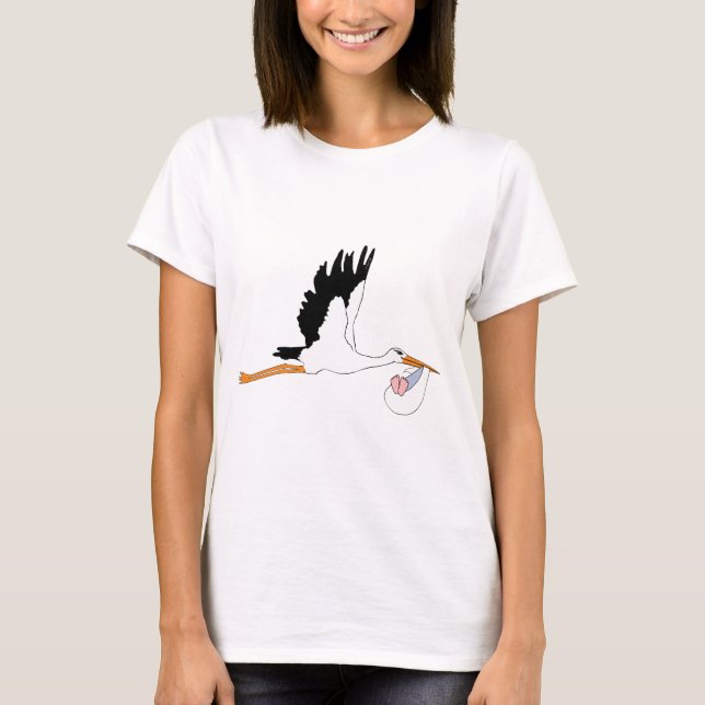 T-shirt Cigogne livrant le bébé (Devant)