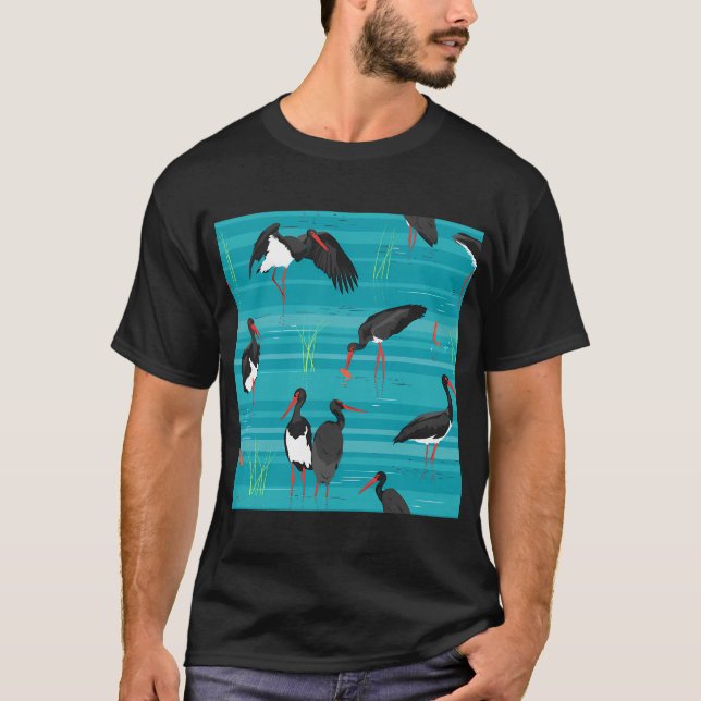 T-shirt Cigogne noire, poisson doré sur turquoise (Devant)