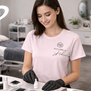 T-shirt Cils Logo Entreprise Nom de l'Employé Rose Blush