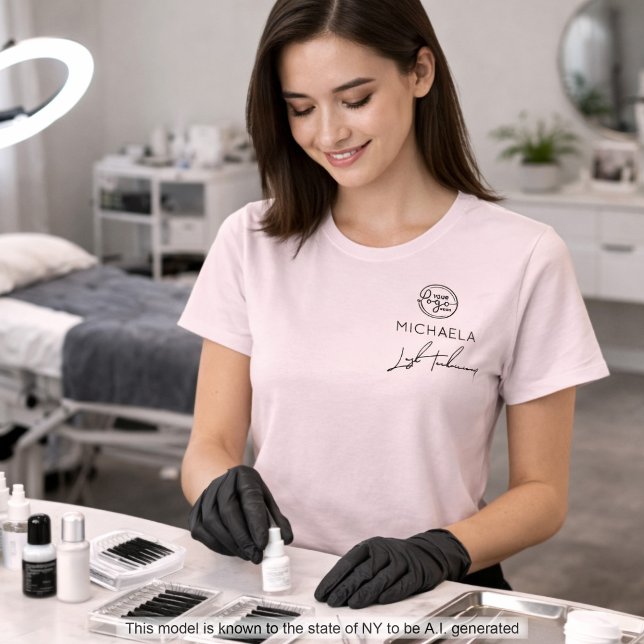 T-shirt Cils Logo Entreprise Nom de l'Employé Rose Blush (Créateur téléchargé)