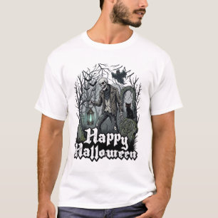 T-shirt Cimetière de chat noir de lanterne de squelette de