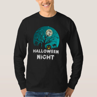 T-shirt Cimetière de citrouille gravée balai d'Halloween e