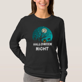T-shirt Cimetière de citrouille gravée balai d'Halloween e