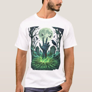 T-shirt Cimetière de pleine lune à main de zombie Epitapip