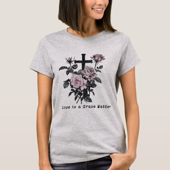 T-shirt Cimetière occulte gothique Roses et traverser (Devant)