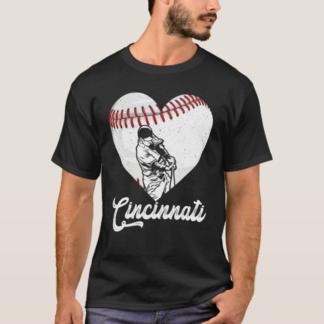 T-shirt Cincinnati Baseball Heart Distressed Vintage Baseb (Devant)