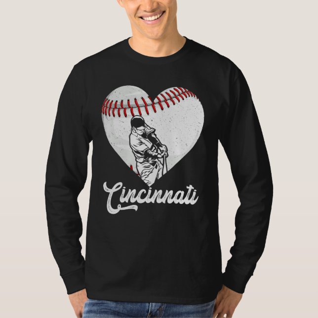 T-shirt Cincinnati Baseball Heart Distressed Vintage Baseb (Devant)
