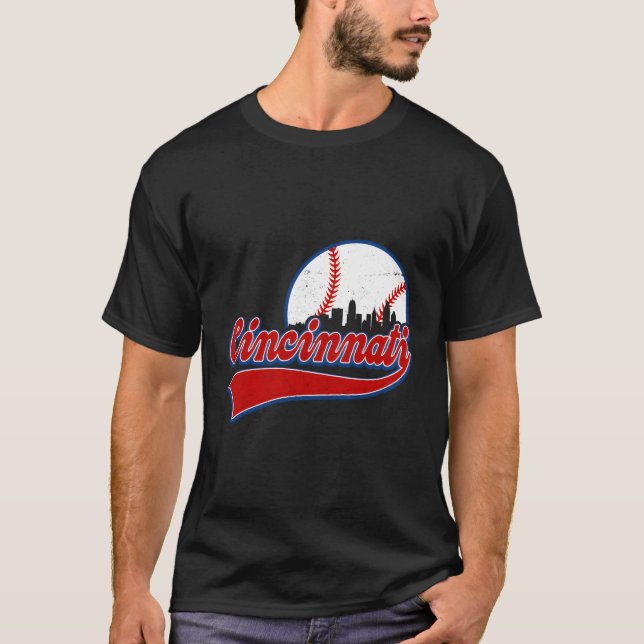 T-shirt Cincinnati City Downtown Skylines Fans de baseball (Devant)