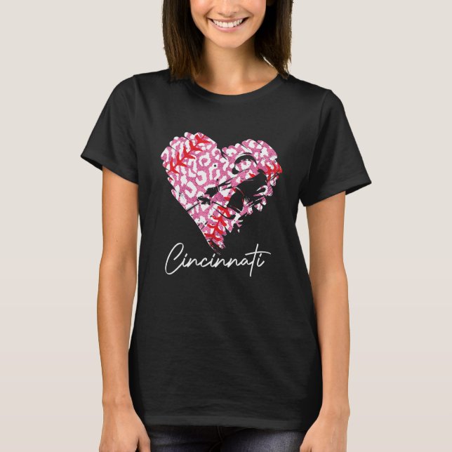 T-shirt Cincinnati Fa De Baseball Coeur Leopard Rose (Devant)