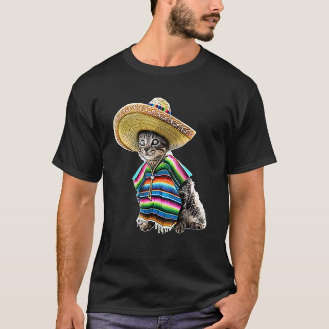T-shirt Cinco De Mayo Cat Sombrero Poncho (Devant)