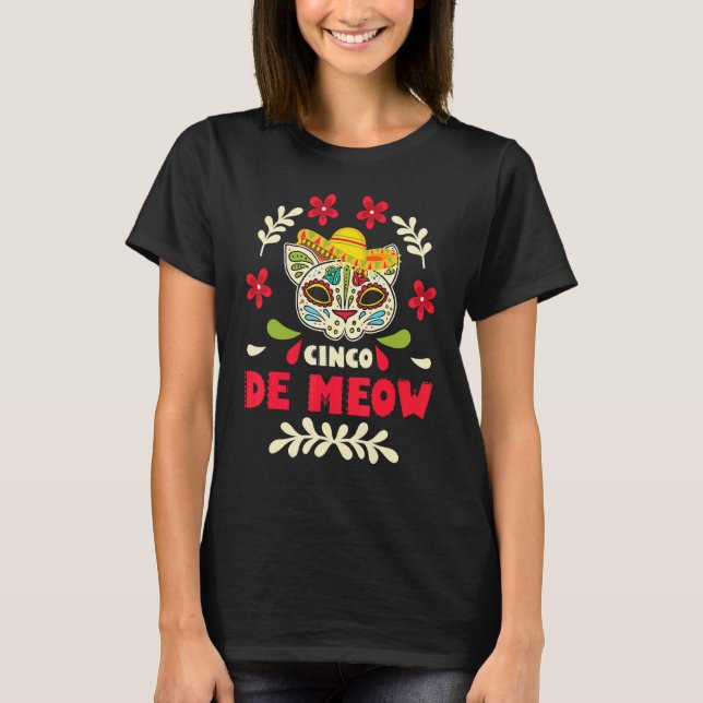 T-shirt Cinco De Mayo Cinco De Meow Chat Chapeau (Devant)
