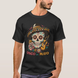 T-shirt Cinco De Mayo Crâne de Sucre Guitare Fiesta Mexica