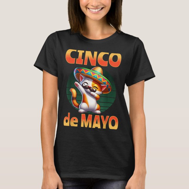 T-shirt Cinco de Mayo Dabbing Kitty Cat Kitten Moustache (Devant)