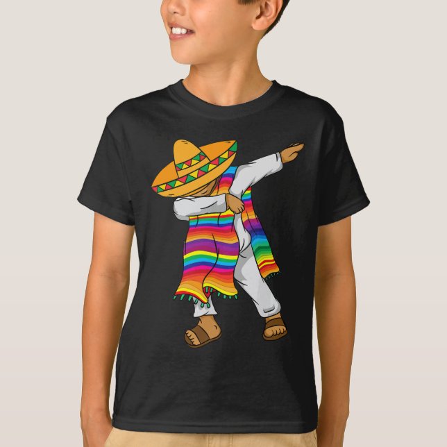T-shirt Cinco De Mayo Dabbing Mexicaine Poncho Enfants (Devant)