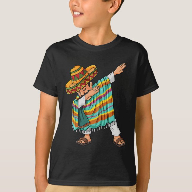 T-shirt Cinco De Mayo Dabbing Poncho Sombrero Funny Mexica (Devant)