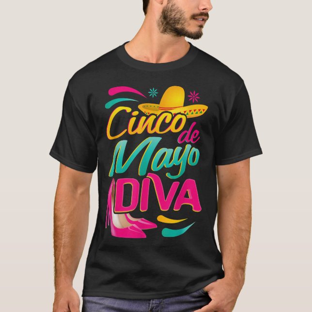 T-shirt Cinco De Mayo Diva Avec Un Méican Sombrero Et Fusc (Devant)