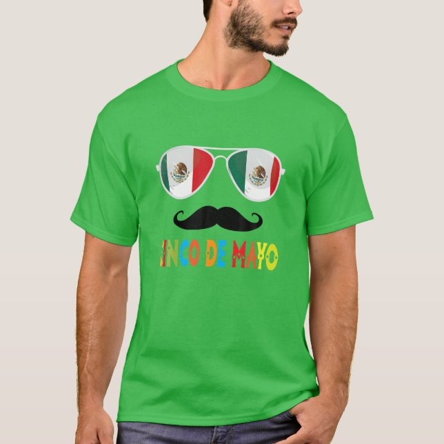 T-shirt Cinco De Mayo Drapeau Mexicain Moustache Funny (Devant)