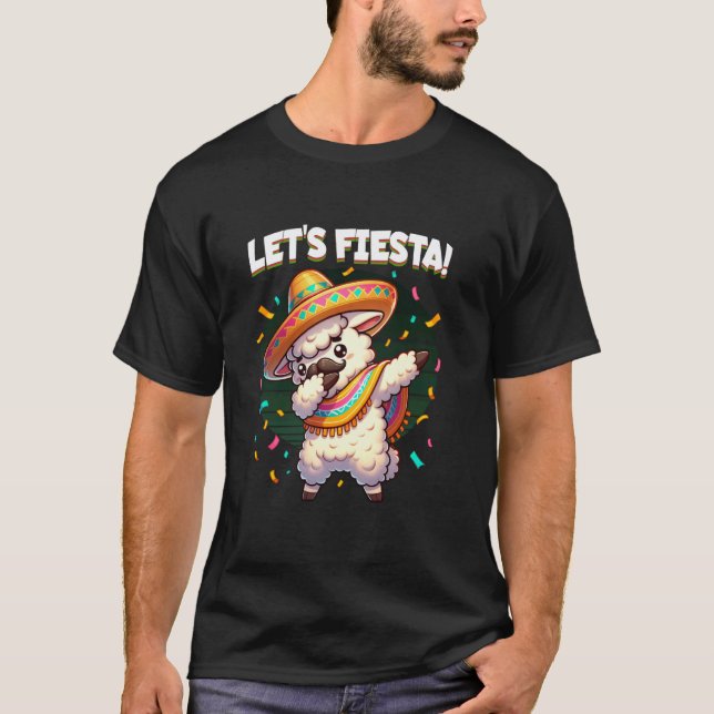 T-shirt Cinco de Mayo Fiesta Llama Moustache Dabant  (Devant)