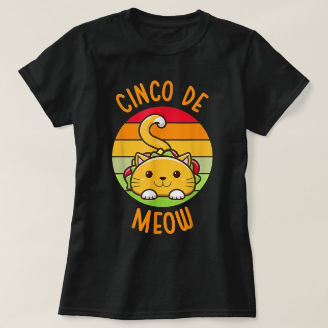 T-shirt Cinco De Mayo Funny Tacos Amoureux des chats vinta (Design devant)