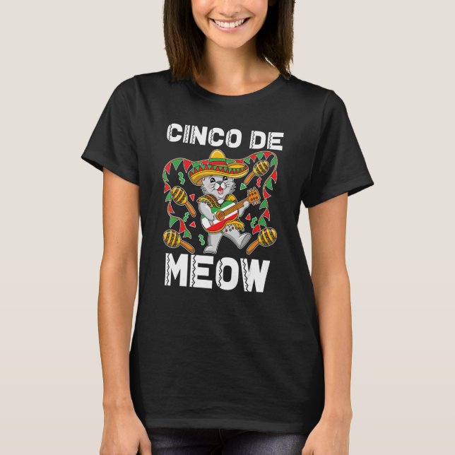 T-shirt Cinco De Mayo Meow  Mexican Cat  Fiesta Party Cute (Devant)