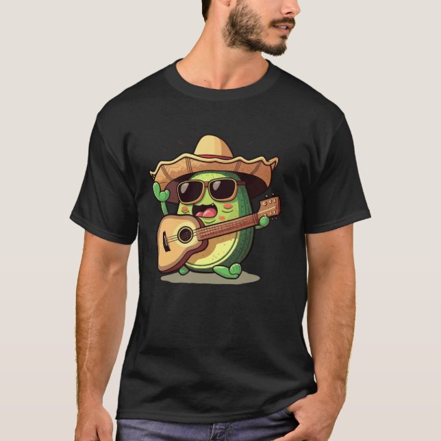 T-shirt Cinco De Mayo Mexican Avocado Playing Guitar Sombr (Devant)