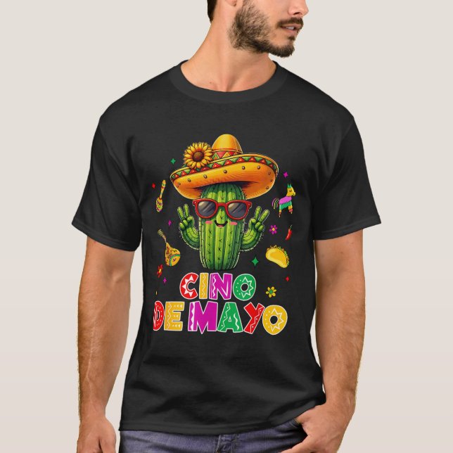 T-shirt Cinco de mayo mexican cactus funny lets fiestaCinc (Devant)