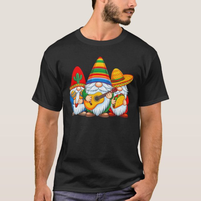 T-shirt Cinco de Mayo Mexican Gnomes Taco Guitar Funny  (Devant)