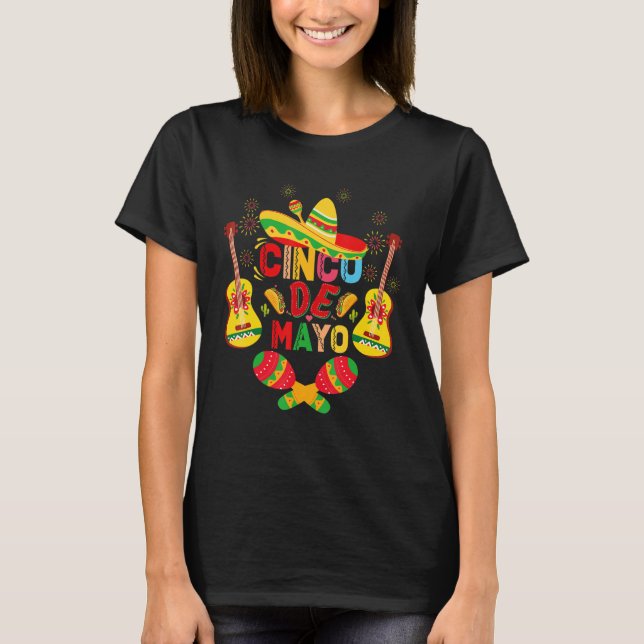 T-shirt Cinco De Mayo Mexican Guitar Cactus for Men Women  (Devant)