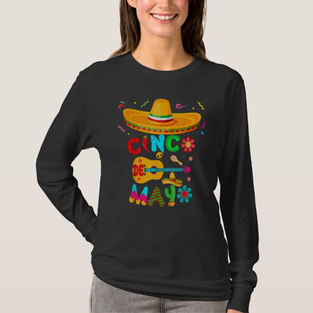 T-shirt Cinco De Mayo Mexican Guitar Cactus for Men Women  (Devant)