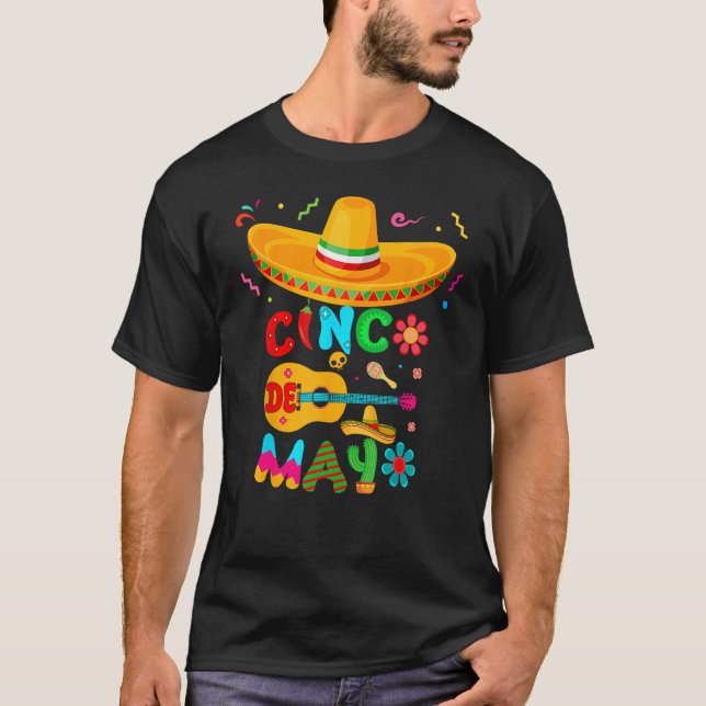 T-shirt Cinco De Mayo Mexican Guitar Cactus for Men Women  (Devant)