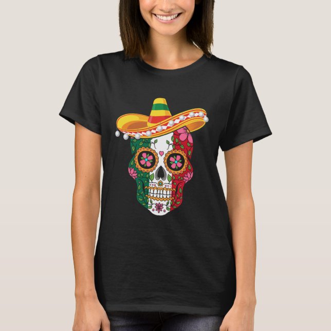 T-shirt Cinco De Mayo Mexican Sugar Skull Love Mexico (Devant)