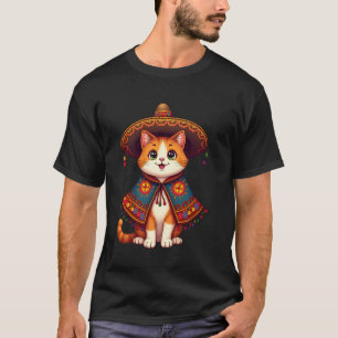 T-shirt Cinco De Mayo Mignon Chat Mexicain Chapeau Poncho