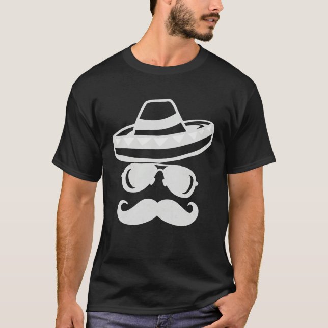 T-shirt Cinco de Mayo Mustache Sunglasses Sombrero Graphic (Devant)