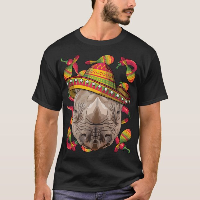 T-shirt Cinco de Mayo Rhinoceros Sombrero Rhino mexicain W (Devant)