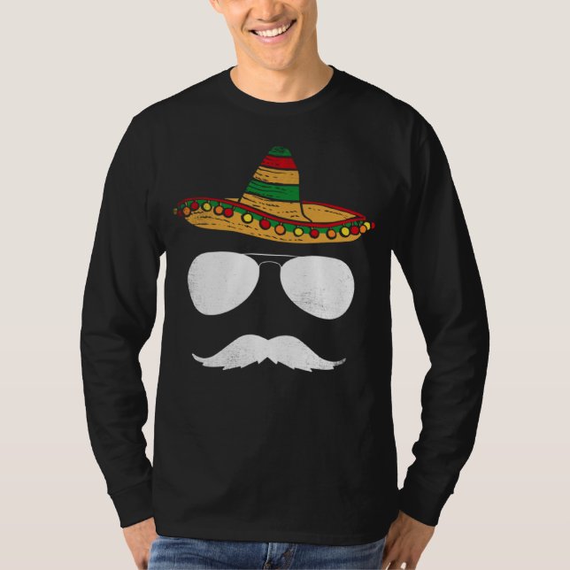 T-shirt Cinco De Mayo Sombrero Mustache Face Sunglasses Me (Devant)